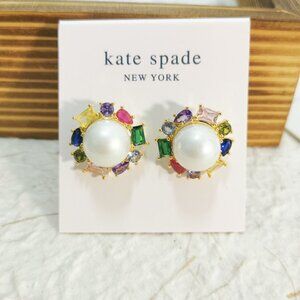 NEW Kate Spade Candy Shop Gold Pearl Multi Crystal Halo Stud Earrings Authentic